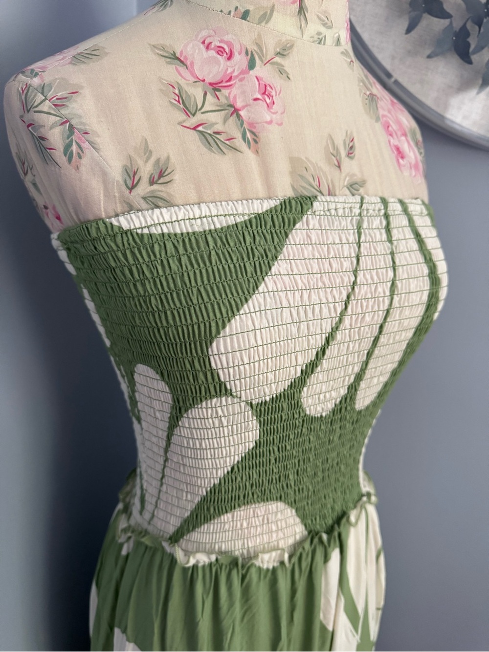 Anthropologie Abel the Label Matcha Green and Cream Floral Smocked Maxi Dress - Picture 2 of 9